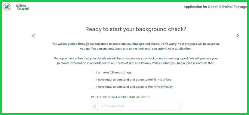 Screenshot of background check information for private sports coaches